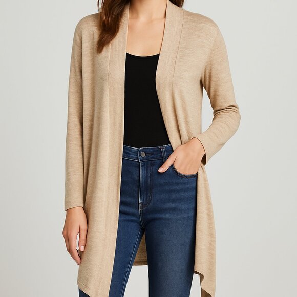 Cynthia Rowley Beige Open Front Knit Cardigan - Picture 1 of 4